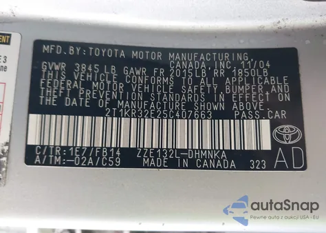 2005 Toyota Matrix Xr z USA, uszkodzony, nr VIN 2T1KR32E25C407663